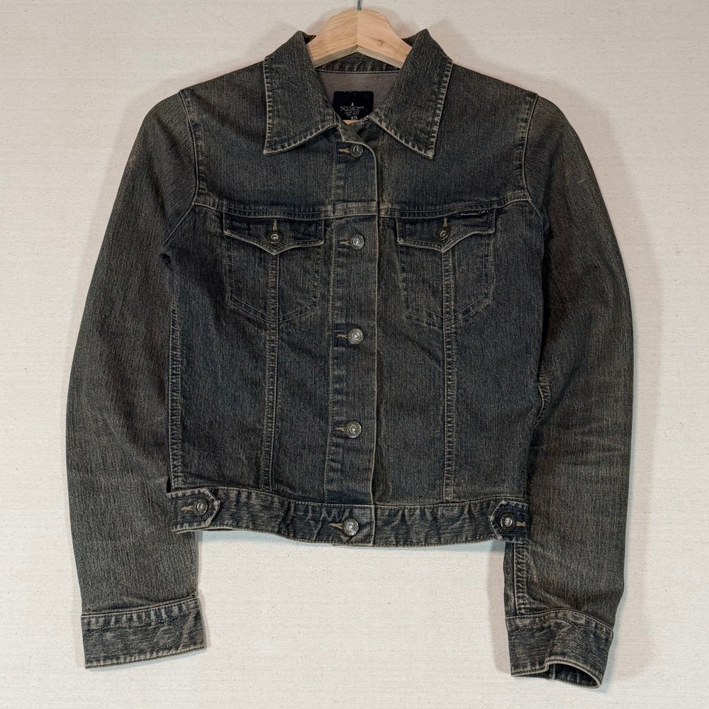 Sessions Kelly Mae Denim Jacket Womens XS Dark Wash Faded Trucker Stretch Jean